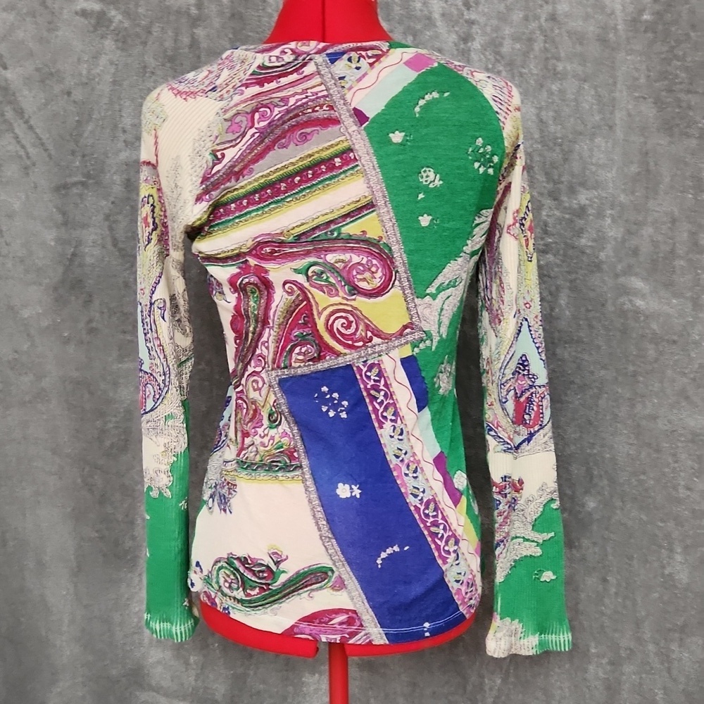 Pashma 50% Silk 50% Cashmere Paisley Knit Sweater Green Purple Size XL - Picture 3 of 10